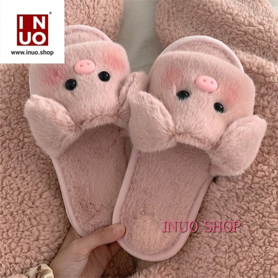 Sandalia de felpa de cerdito rosa ,Zapatillas de felpa suave para mujer